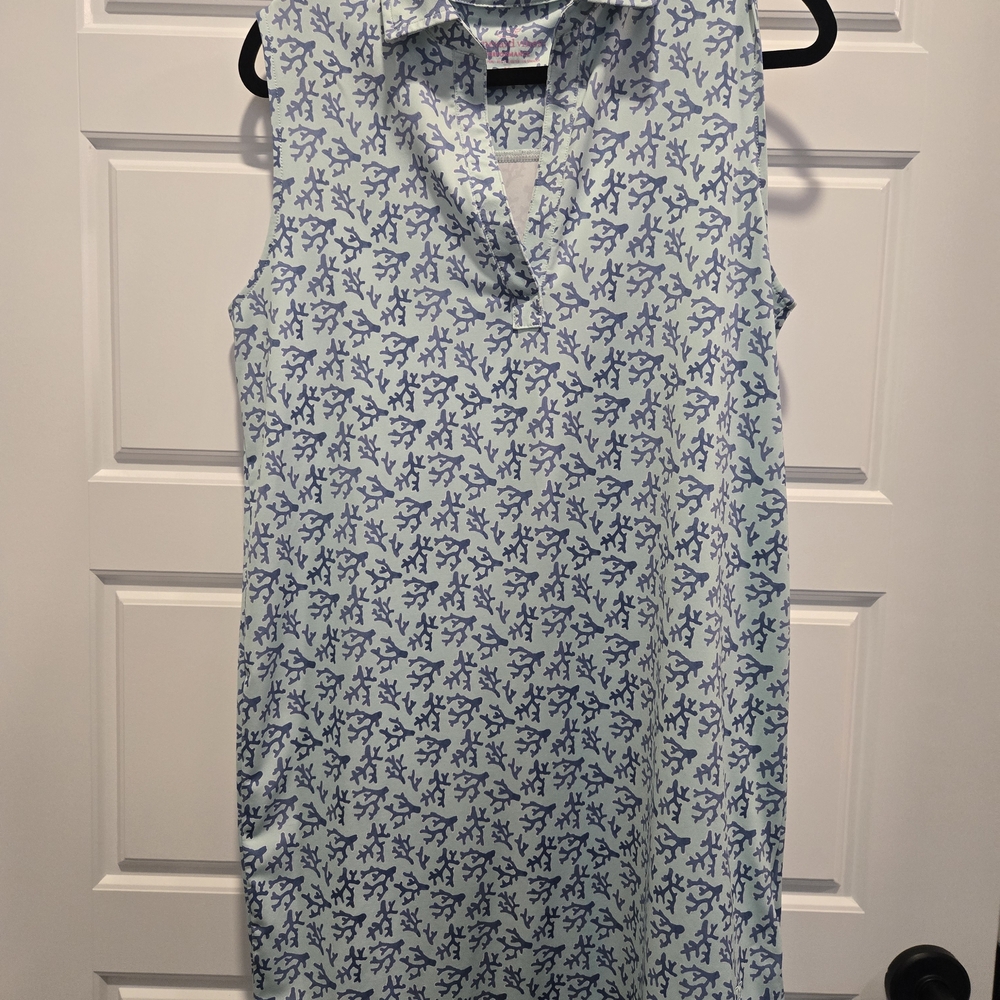 Sleeveless Light Blue Coral-Print Shift Dress